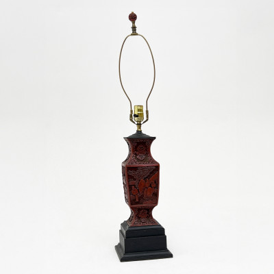 Image for Lot Chinese - Cinnabar Vase Mounted as Lamp