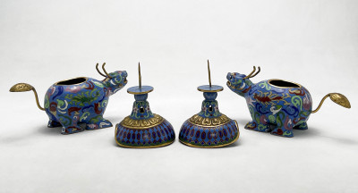 Chinese - Qilin Cloisonné Candle Holders, Pair