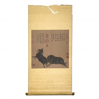 Chinese - Hanging Scroll of Oxen