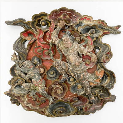 Image for Lot Chinese Polychrome Carved Panel