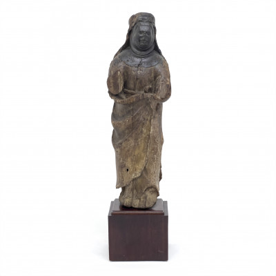 Image for Lot Central European- Carved Wood Religious Female Figure