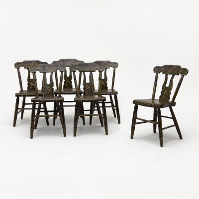 Image for Lot Pennsylvania Dutch Decorated Dining Chairs, Set of 6