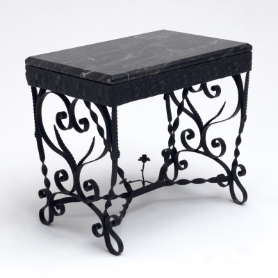 Image for Lot Art Deco Wrought Iron Hall Table, with Marble Top