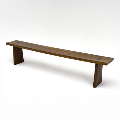 Image for Lot Handcrafted Mid-Century Long Wood Bench