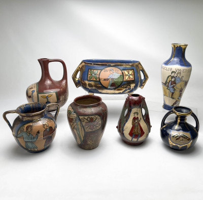 Bayeux Tapestry Lustre Vases, Group of 7