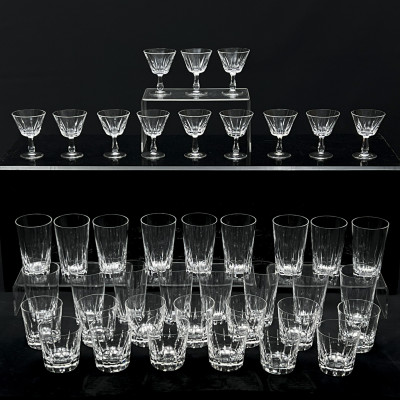 Baccarat Style Crystal Glasses, Group of 42