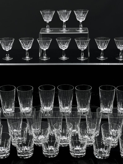 Baccarat Style Crystal Glasses, Group of 42