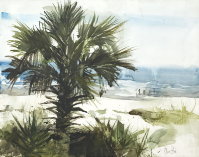 Image for Lot Claus Hoie - Untitled (Seascape with Palm Tree)