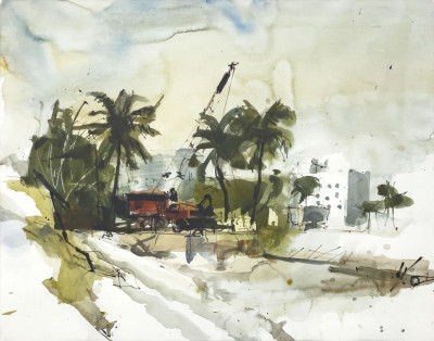 Image for Lot Claus Hoie - Untitled (Landscape with Palm Trees)