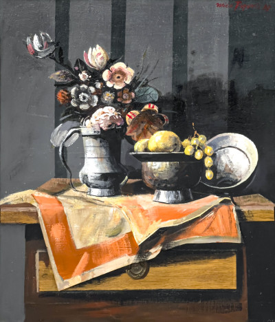 Image for Lot Mića Popović - Still Life with Flowers, Grapes, and Oranges
