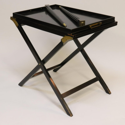 Image for Lot Baker Brass & Black Lacquer Butler's Tray Table