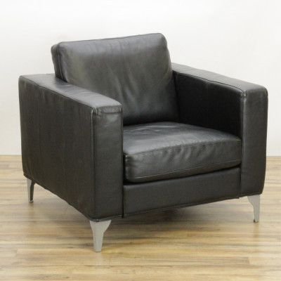 Image for Lot Restoration Hardware Black Leather Club Chair