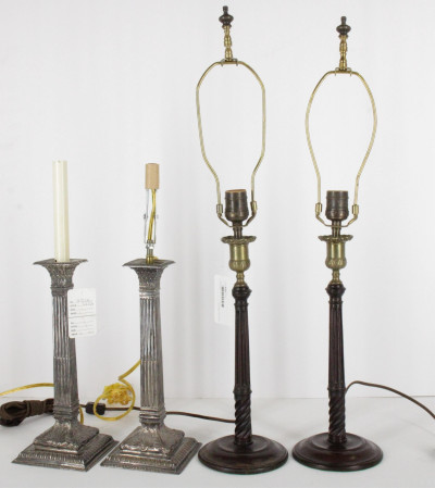 Image for Lot Two Pairs Georgian Style Candlestick Lamp