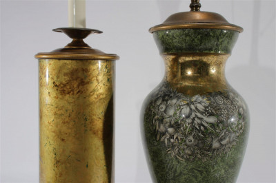 Image 5 of lot 2 Eglomise Decorated Glass Lamps