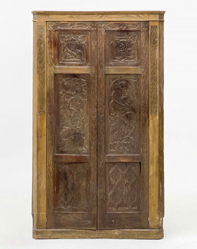 Image for Lot Carved Panel Corner Cupboard