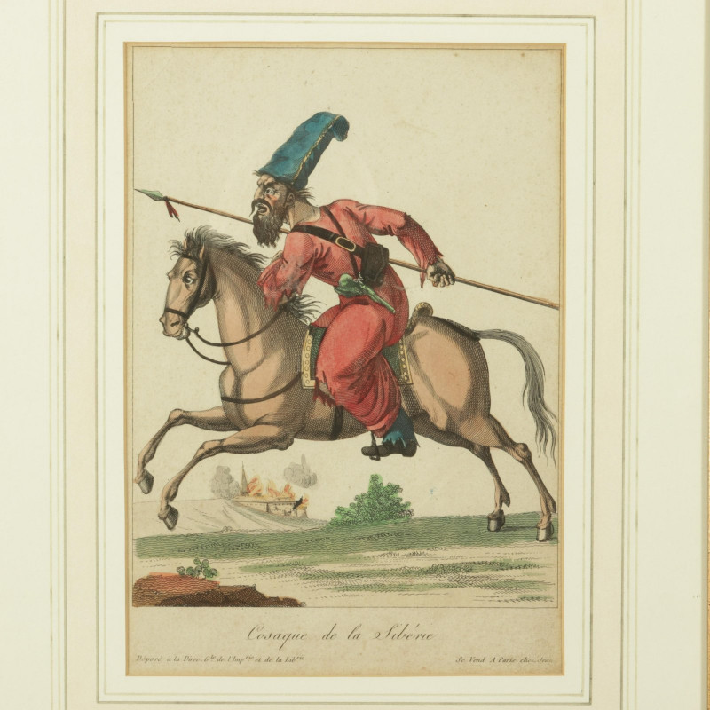 Image 6 of lot 19C French Handcolored Cossack Themed Engravings