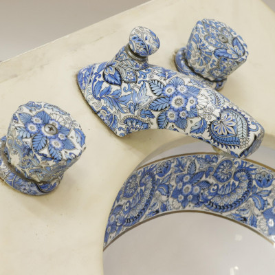 Image for Lot Decorative Blue  White Porcelain Sink  Faucet