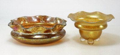 Loetz - 2 Czechoslovakia Iridescent Glass Bowls