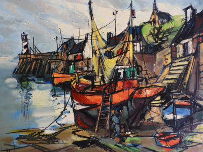 Image for Lot Expressionist Harbor Scene, 20th C, signed