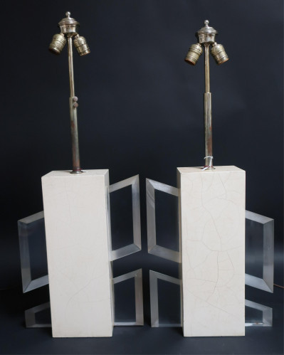 Image for Lot Pair 1970's White Lacquer & Lucite Lamps