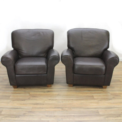 Image for Lot Pair Contemporary Brown Leather Lounge Chairs