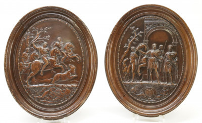 Image for Lot Pair Oval Copper Plaques