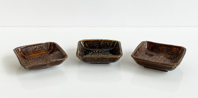 Image for Lot 3 Chinese Brown Glazed Molded Ceramic Dishes