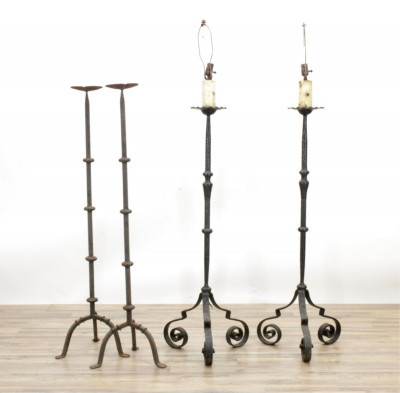 Image for Lot Two Pair Baroque Style Iron Torchieres