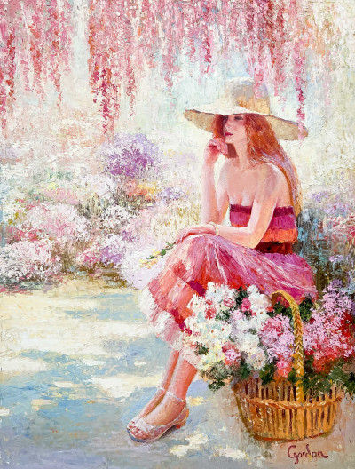 H. Gordon Wang - Untitled (Figure in Floral Landscape)