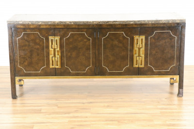 Mid Century Brass Inlaid Ash Side Cabinet