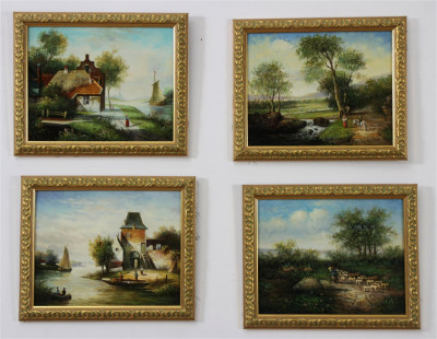 Image for Lot Four Miniature Continental Village Scenes, 20th C