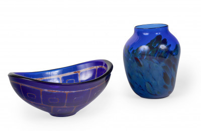Sven Palmqvist for Orrefors  - Wide Blue Dish with gold