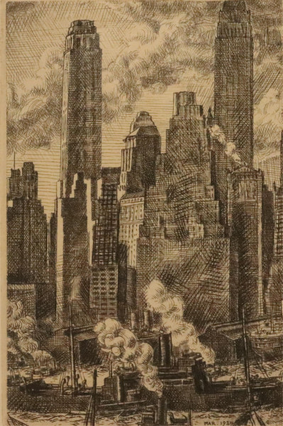 Title William C McNulty Manhattan drypoint etching / Artist