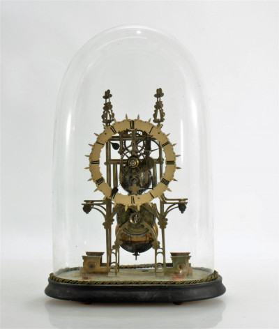 Image for Lot English Gothic Style Brass Skeleton Clock