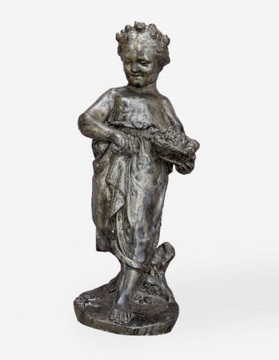 Image for Lot Cast Stone Child with Garland