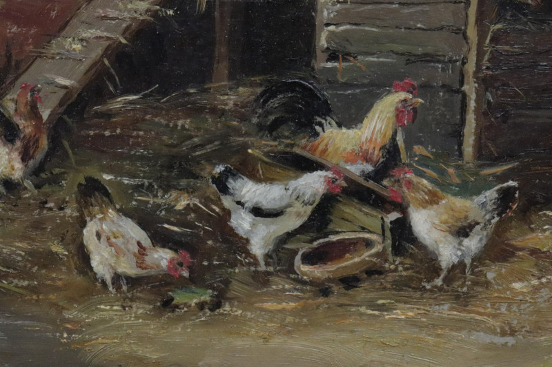Image 3 of lot &apos;Hens  Rooster in the Barnyard&apos; O/B
