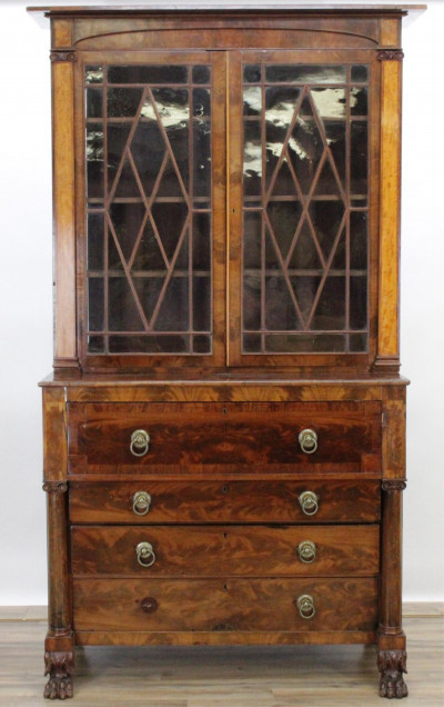 Image for Lot American Classical Inlaid Secretary Bookcase 19C.