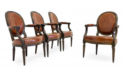 Four Louis XVI Stained Beechwood Fauteuils