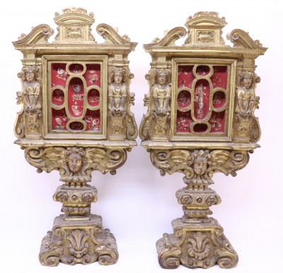 Image for Lot Pr Italian Baroque Reliquary Cabinets 17th C