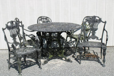 Image for Lot Classical Style Aluminum Outdoor Table and Chairs