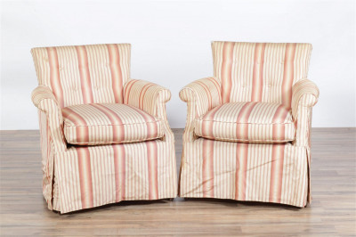 Image for Lot Pair Upholstered Club Chairs