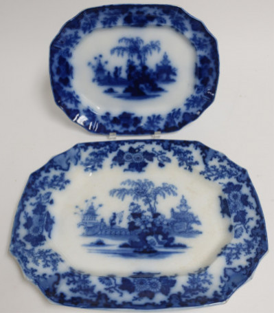 Image for Lot 2 Flow Blue &apos;Scinde&apos; Transferware Platters, 19th C
