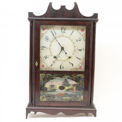 Image for Lot E Terry Pillar  Scroll Mahog Mantle Clock 19th
