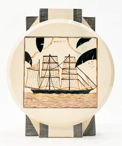 Lallemant earthenware circular vase depicting sailing ship
