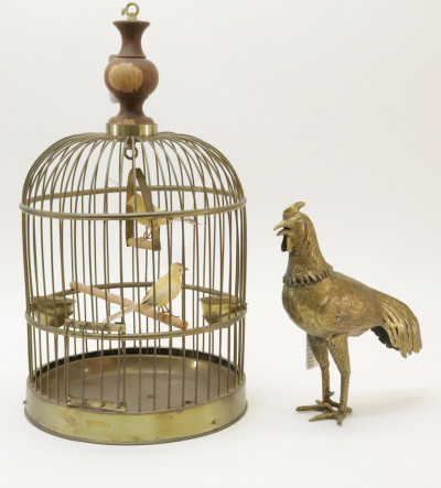 Image for Lot Brass Bird Cage  Brass Rooster