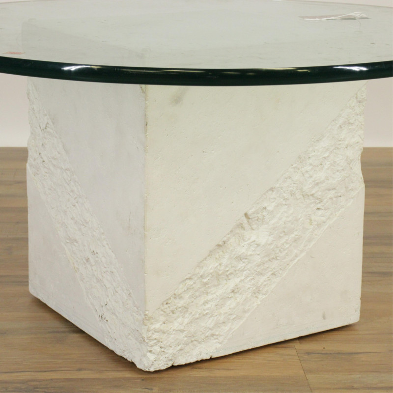 Image 3 of lot 1980s Plaster Glass Top Side Table