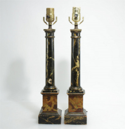 Image for Lot Pair Faux Marble Painted Lamps