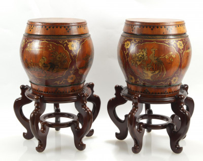 Image for Lot Pair Chinese Lacquered Stools/Containers