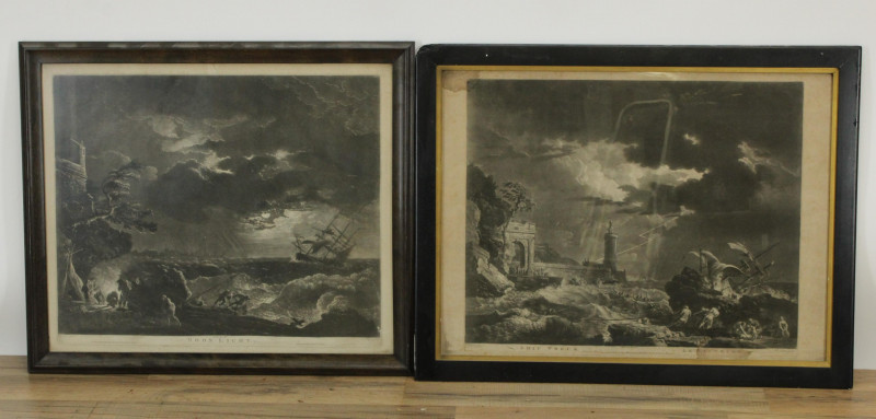 Image 1 of lot 2 18th C Prints; MoonLight  Ship Wreck Sayer