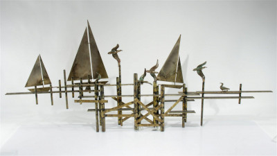 Image for Lot C. Jere - Birds and Sailboats Wall Sculpture
